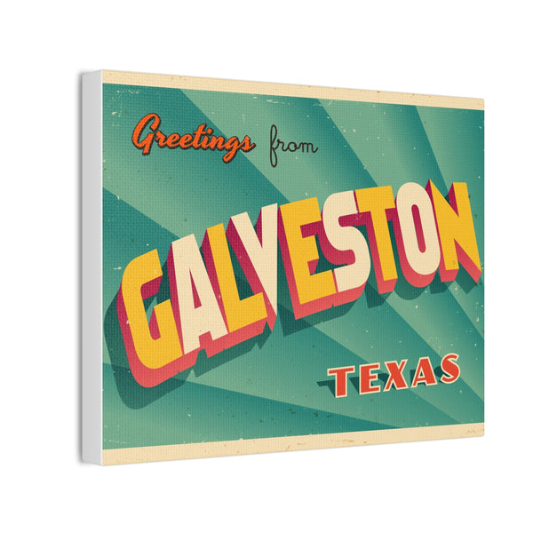 Vintage Galveston Canvas Art - Greetings from Texas Decor