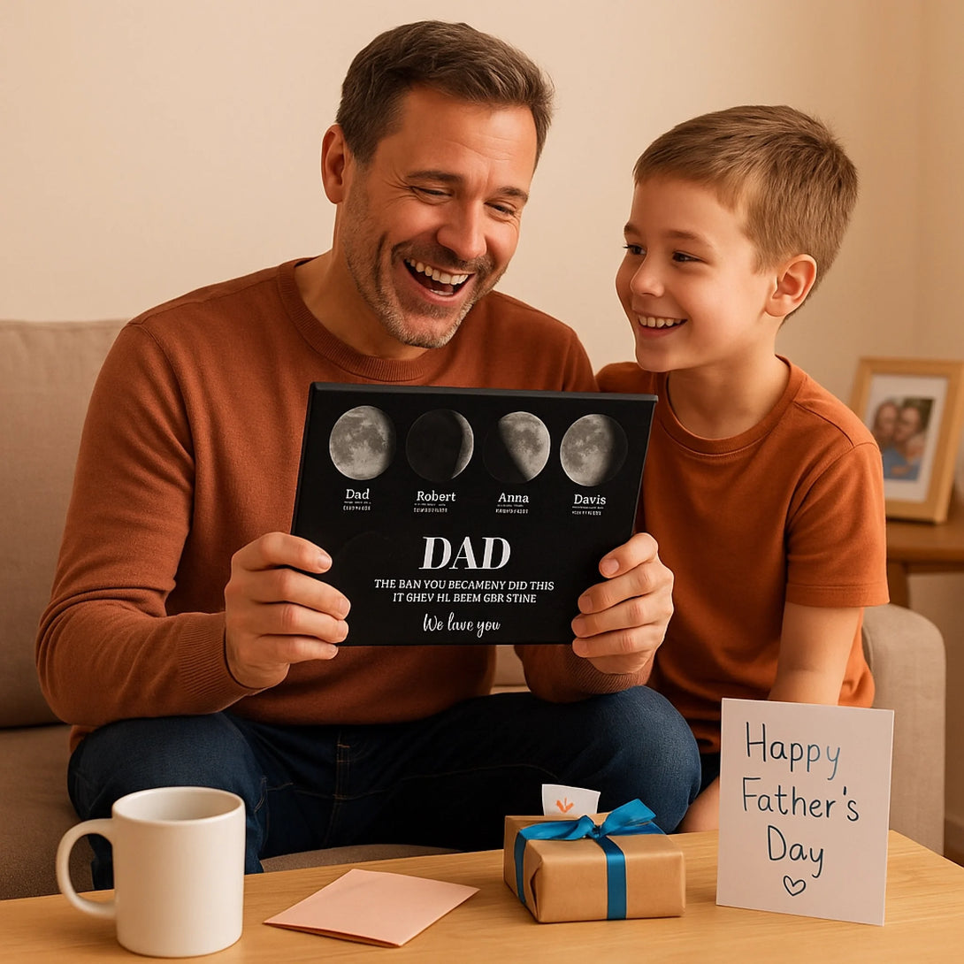 Custom Moon Phase Father’s Day Canvas – Personalized “The Day You Became My Dad” Wall Art – Unique Gift for Dad from Kids
