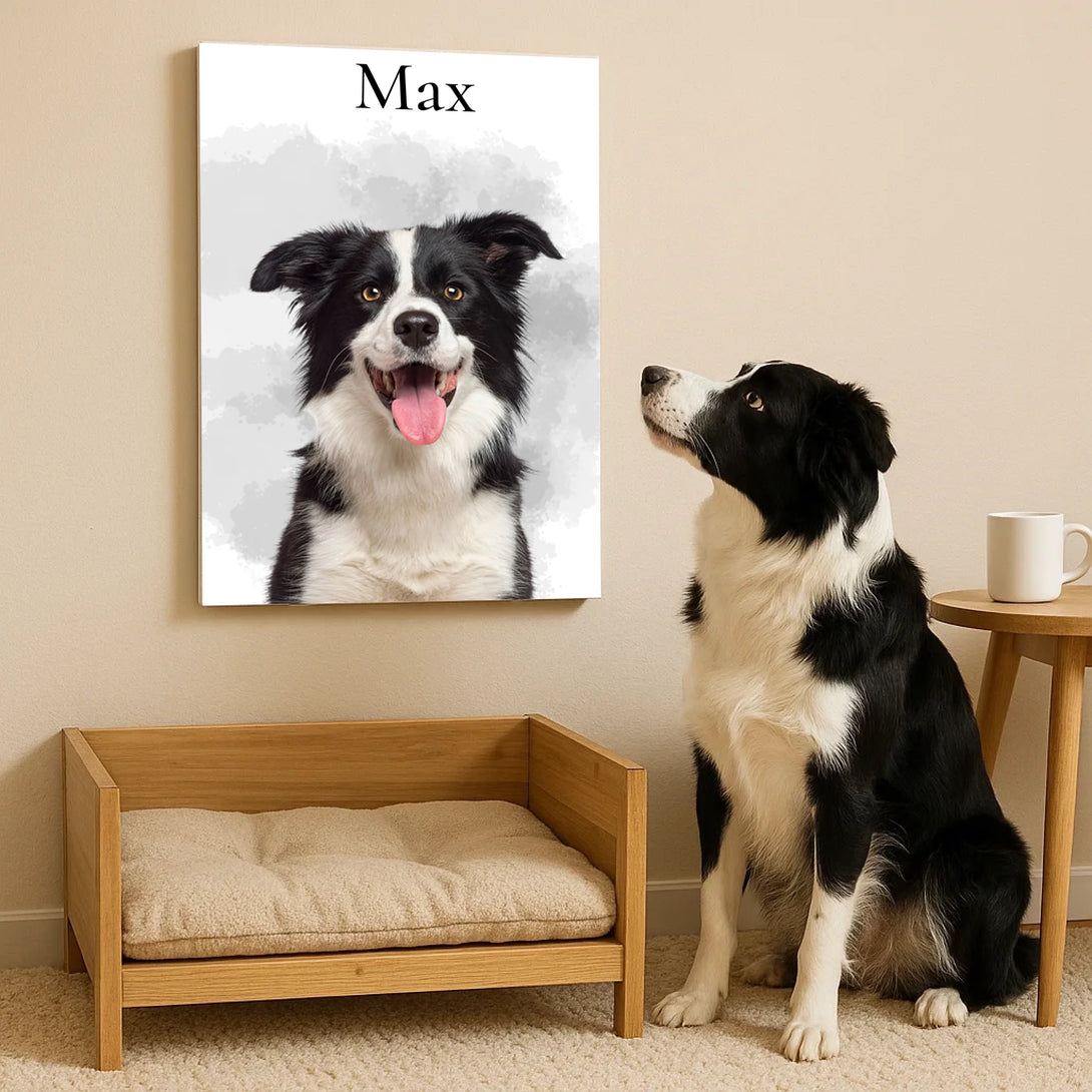 Custom Pet Portrait Canvas – Personalized Dog Wall Art with Name