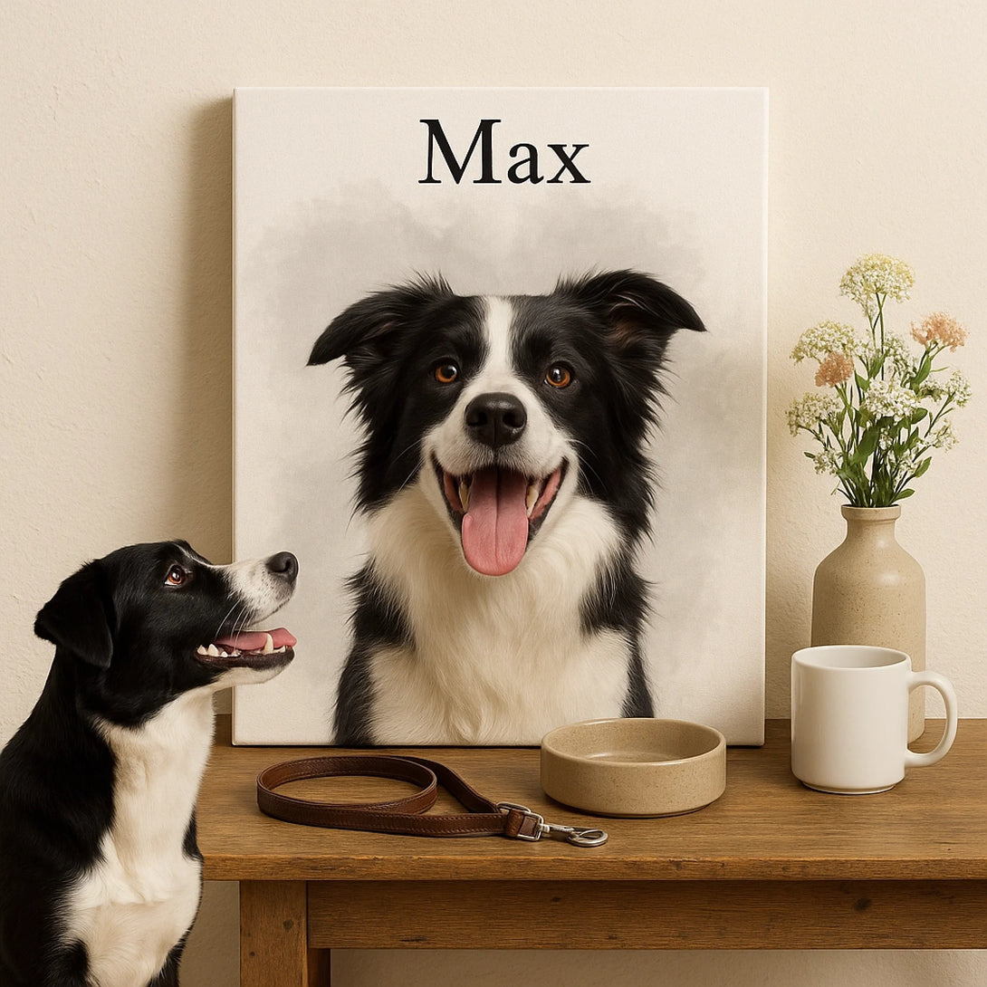 Custom Pet Portrait Canvas – Personalized Dog Wall Art with Name