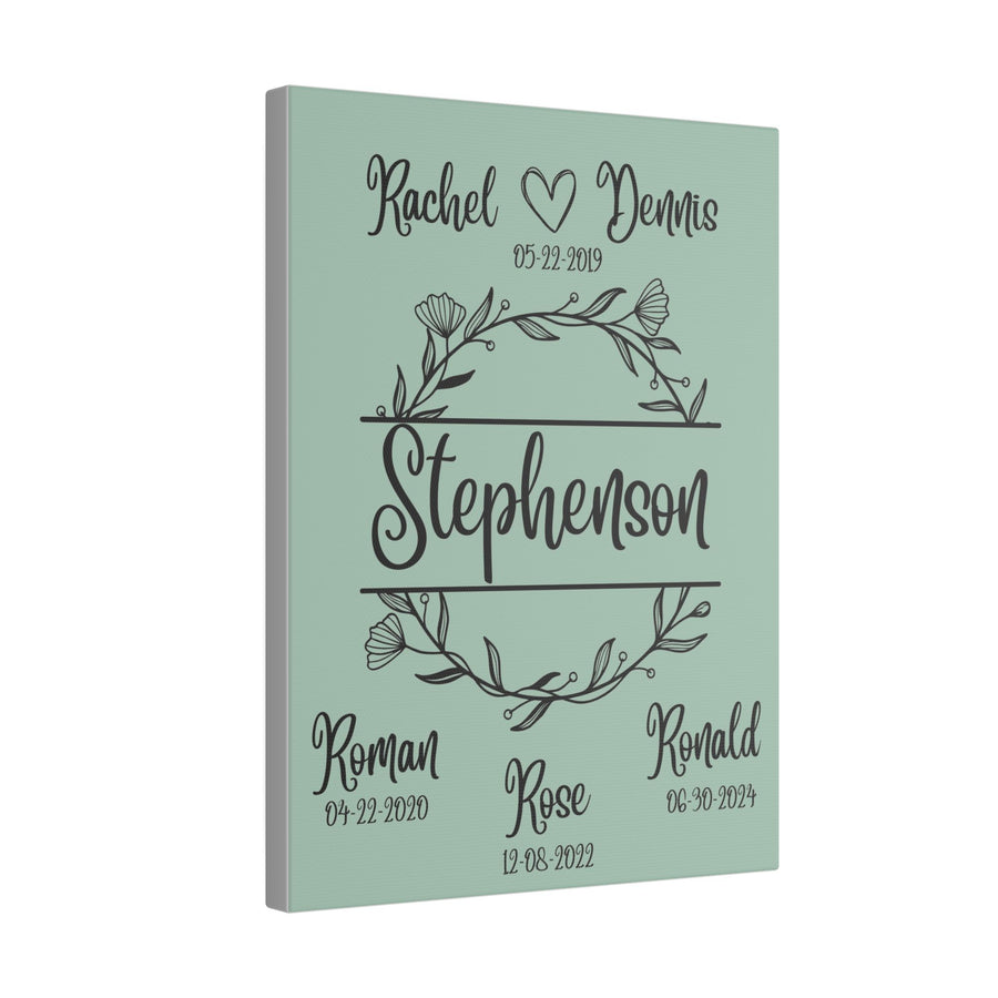 Personalized Family Name Canvas Print - Floral Design with Custom Dates
