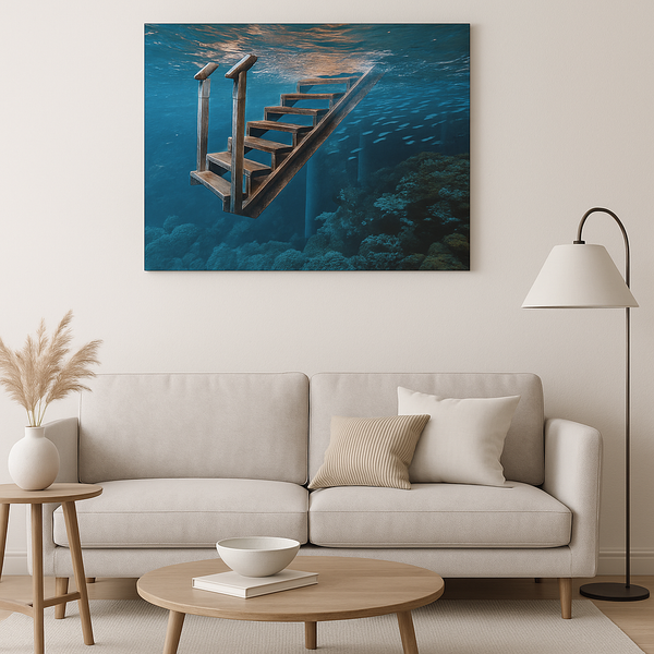 Underwater Staircase Canvas – Ocean Depth Serenity Art Print