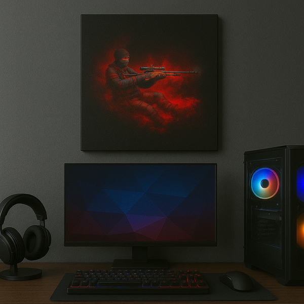 Counter-Strike Canvas Wall Art – Red Sniper Gaming Poster for Gamer Room Decor