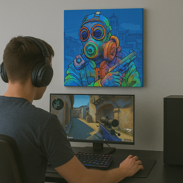 Counter-Strik Mask Wall Art – Colorful Gamer Canvas Print for Gaming Room Decor