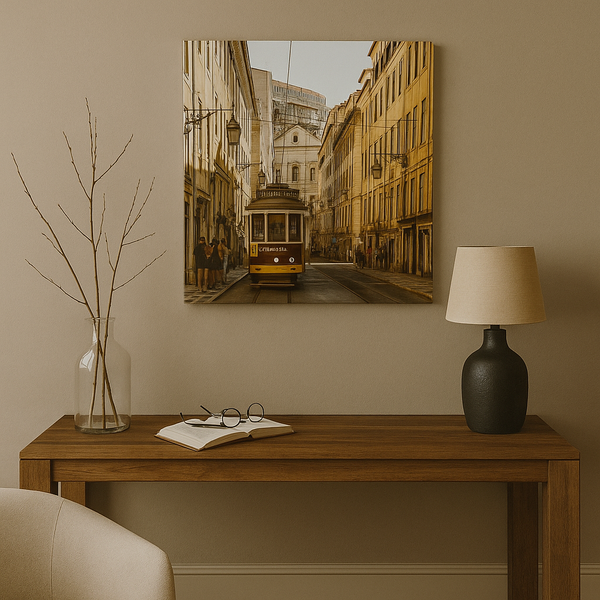Lisbon Tram Canvas Wall Art – Vintage City Street Print for Travel & Urban Decor Lovers