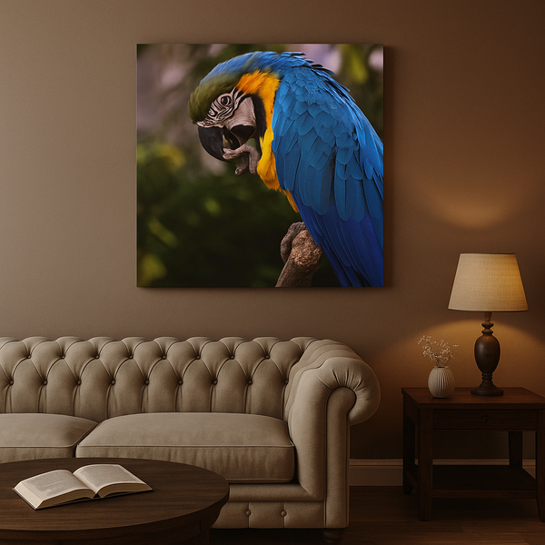Blue and Yellow Macaw Canvas Wall Art – Tropical Bird Photography Print for Bold Home Decor