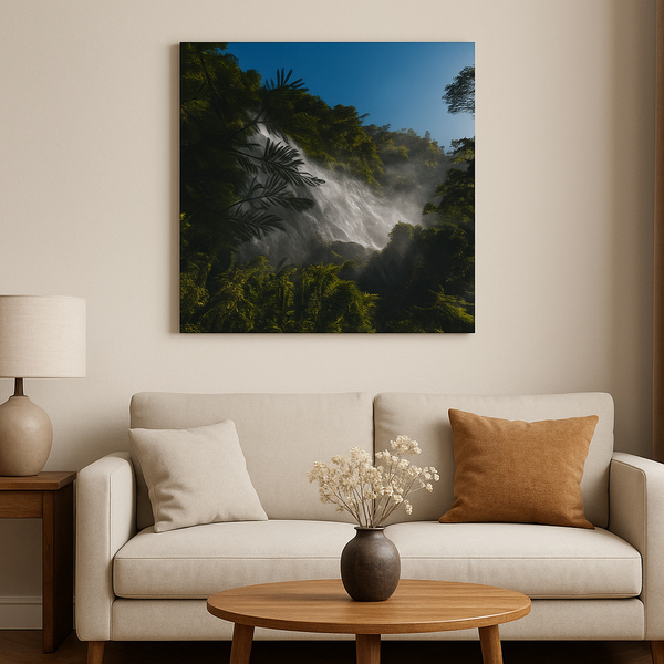 Waterfall Canvas Wall Art – Tropical Nature Print for Living Room Decor
