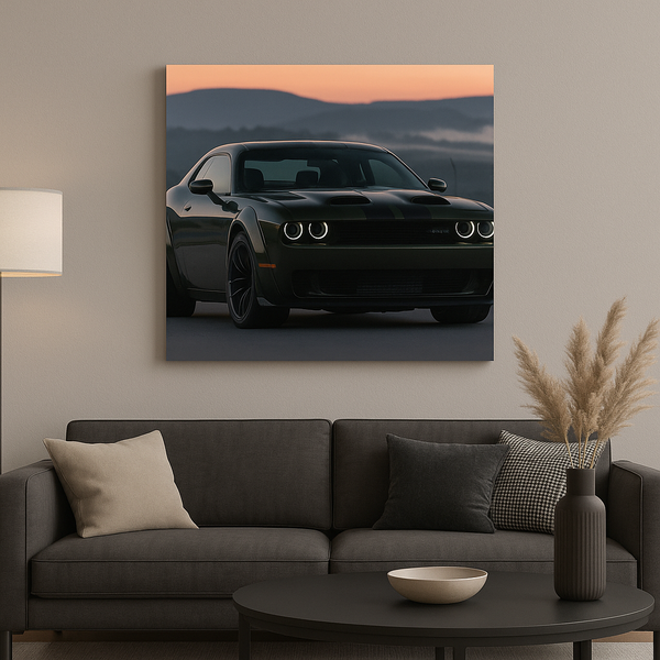 Dodge Challenger SRT Hellcat Canvas Wall Art – Modern Muscle Car Decor for Auto Enthusiasts