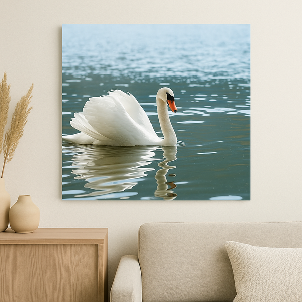 Elegant White Swan Canvas Wall Art – Serene Lake Scene | Nature-Inspired Home Decor