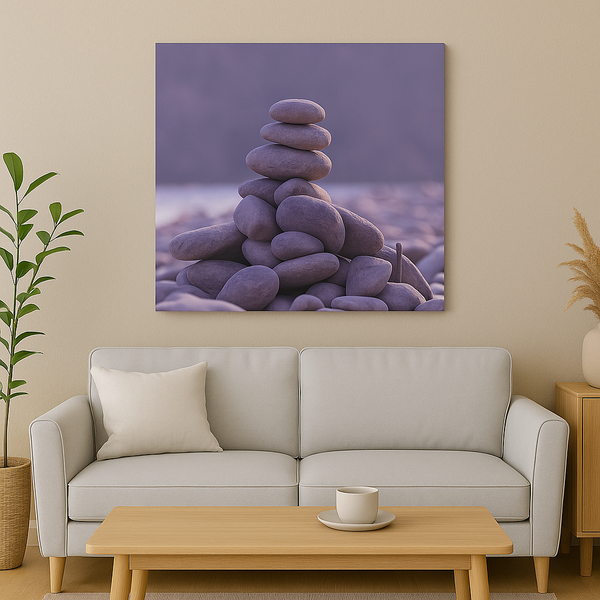 Balanced Stone Stack Canvas Wall Art – Minimalist Zen-Inspired Nature Print, Calming River Rock Photography for Living Room or Bedroom