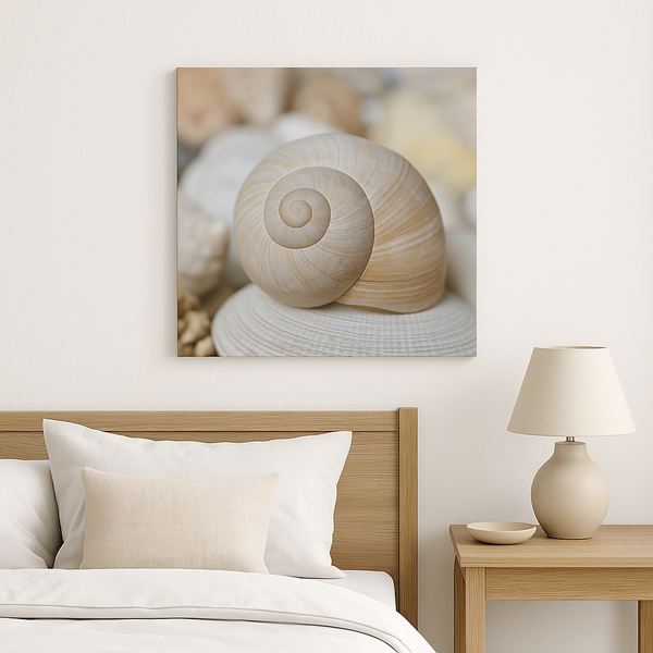 Seashell Spiral Canvas Wall Art – Coastal Nature-Inspired Print, Neutral Beige Shell Close-Up for Beach House or Modern Bedroom Decor