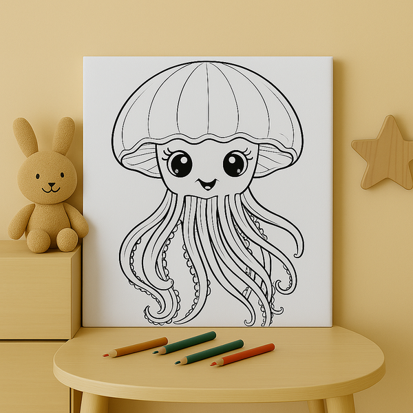 "Color Your Own Jellyfish Canvas Art – DIY Kids Room Wall Decor – Ocean Animal Line Art Poster"