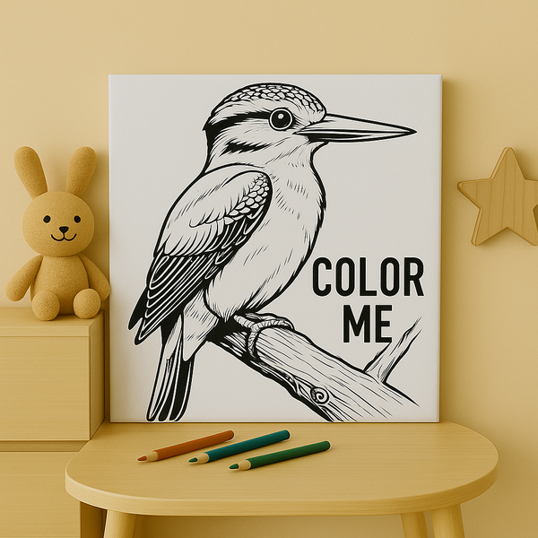 Bird Coloring Canvas for Kids – DIY Kingfisher Line Art – Nature Inspired Wall Art for Children