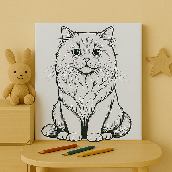 "Fluffy Persian Cat Canvas Print – Cute Cat Wall Art for Nursery & Kids – Colorful Animal Room Decor"