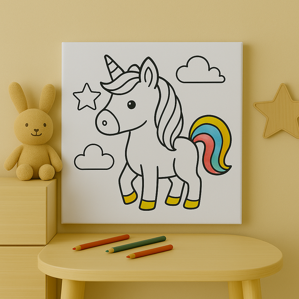 Unicorn Coloring Canvas for Kids – DIY Rainbow Art Print – Magical Nursery Wall Decor