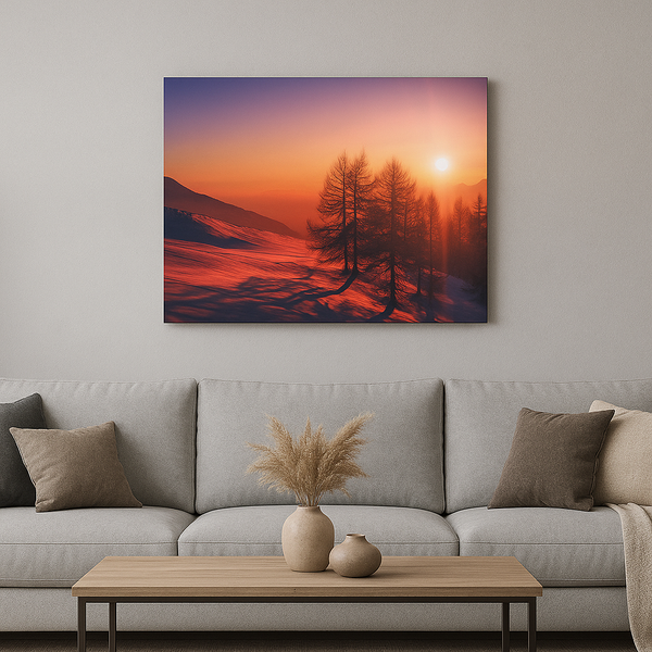 Winter Sunset Canvas Wall Art – Serene Square Landscape Print for Living Room Decor