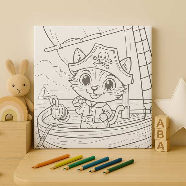 Pirate Cat Canvas for Kids to Color   Fun DIY Wall Art Activity