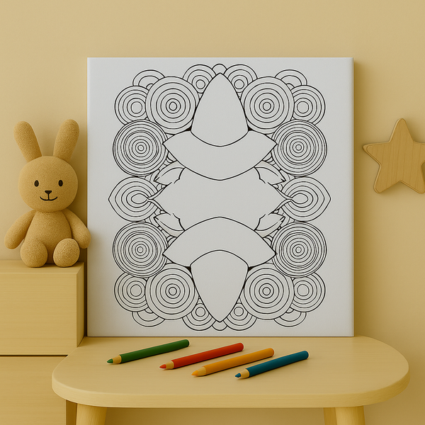 Mushroom Mandala Coloring Canvas for Kids – DIY Nature Wall Art – Whimsical Forest Room Decor