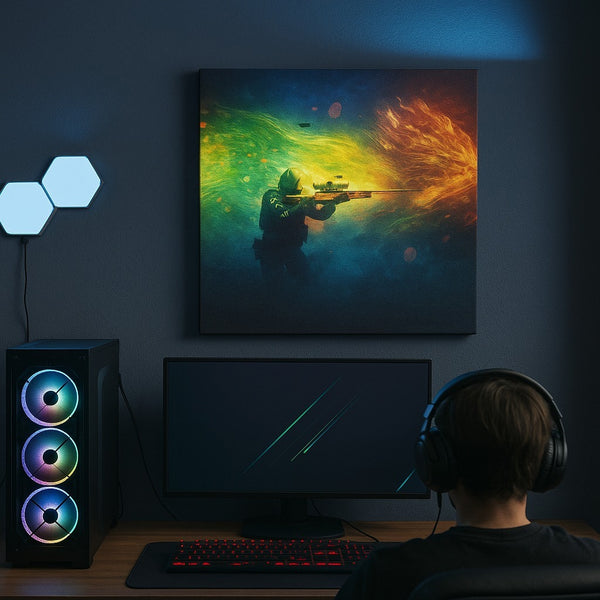 Counter-Strike Canvas Wall Art – Sniper & Dragon Fire Print for Gaming Room Decor