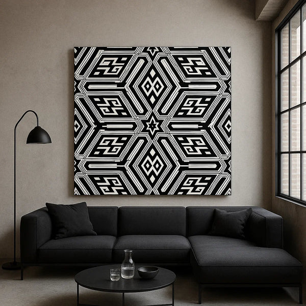 Black and White Geometric Canvas Wall Art – Bold Optical Pattern Print