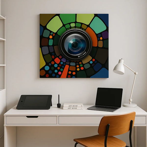 Colorful Camera Lens Canvas Wall Art – Modern Abstract Tech Print