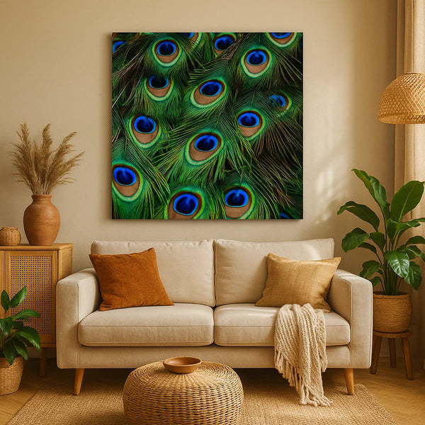 Peacock Feather Canvas Wall Art – Emerald and Sapphire Nature Print