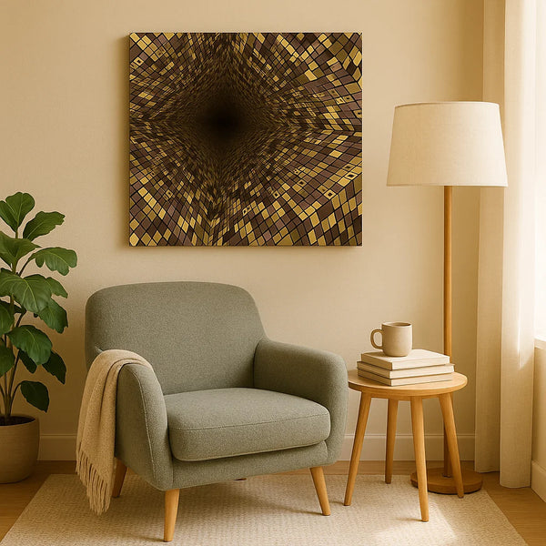 Geometric Tunnel Canvas Wall Art – Gold and Brown Abstract Perspective Print