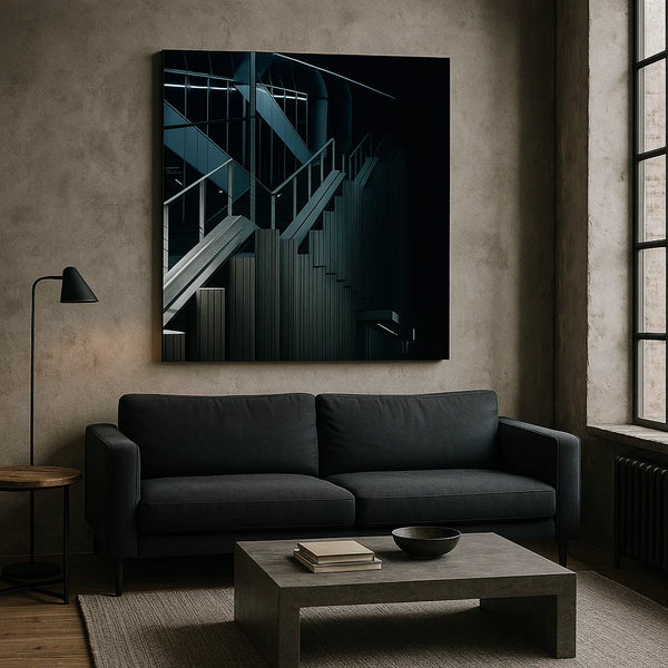 Modern Staircase Architecture Canvas – Industrial Minimalist Wall Art