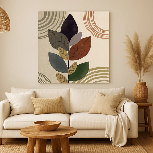 Modern Botanical Leaf Canvas Wall Art – Earth Tone Abstract Print