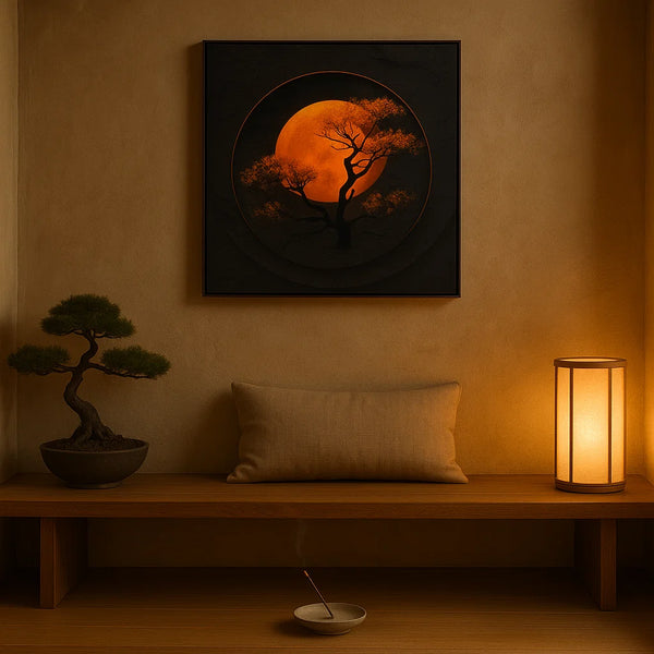 Surreal Glowing Moon Canvas – Dark Minimalist Tree Wall Art Print