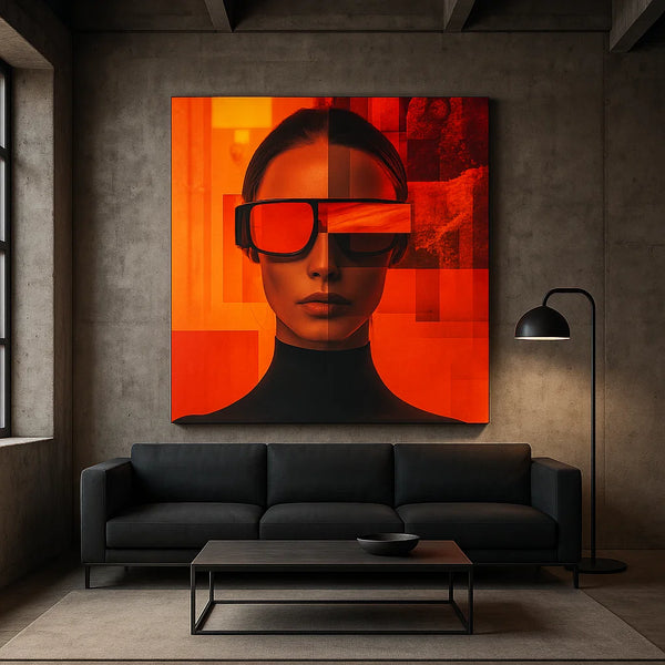 Futuristic Red Portrait Wall Art – Bold Modern Canvas Print
