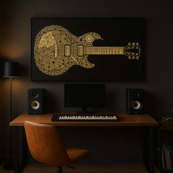 Gold Electric Guitar Canvas – Horizontal Modern Wall Art for Music Lovers