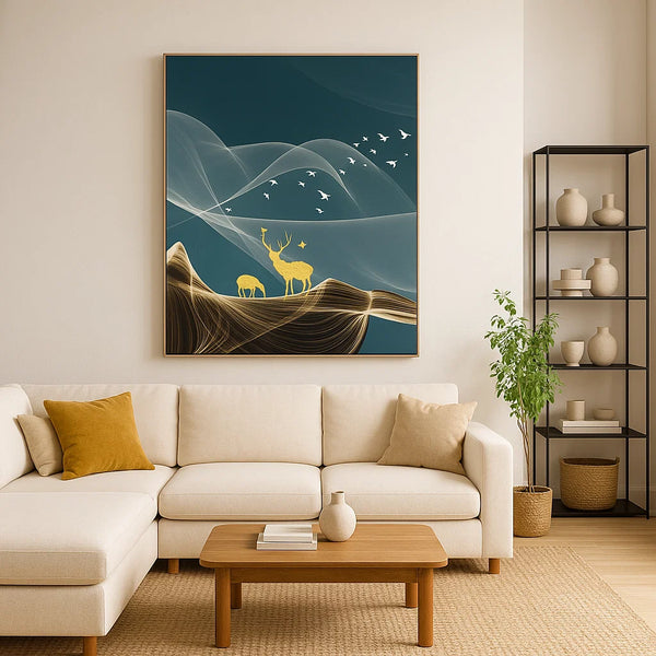 Golden Deer Abstract Canvas Wall Art – Nature Inspired Modern Decor