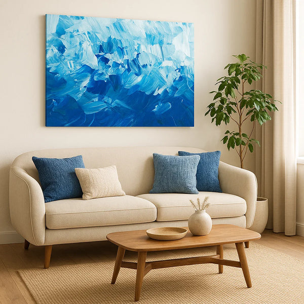 Blue Abstract Canvas Wall Art – Textured Brushstroke Painting for Modern Interiors