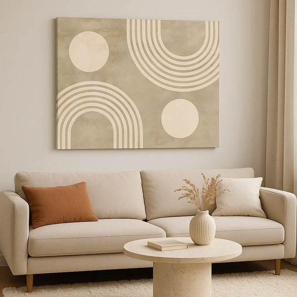 Minimalist Abstract Canvas Wall Art  Horizontal Arch Design in Neutral Tones