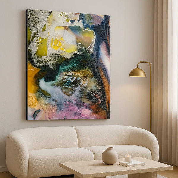 Small Abstract Canvas Wall Art – Resin Texture Print for Cozy Reading Nooks