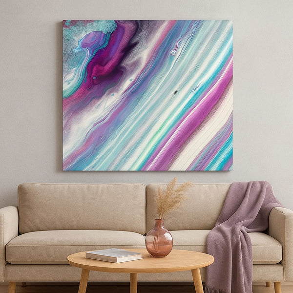 Small Abstract Canvas Wall Art  Soft Purple and Aqua Flow for Minimal Workspaces