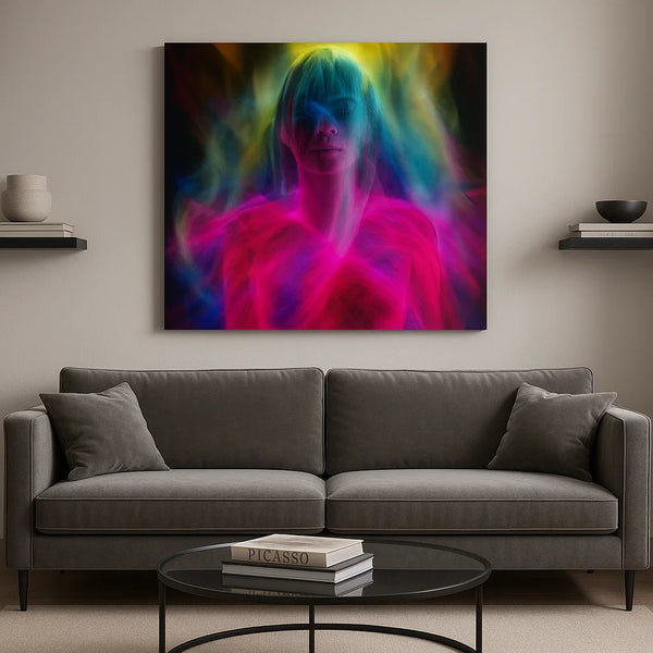 Abstract Aura Woman Canvas – Vibrant Color Energy Wall Art