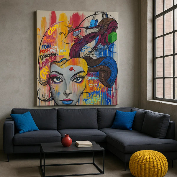 Colorful Urban Graffiti Woman Canvas Art