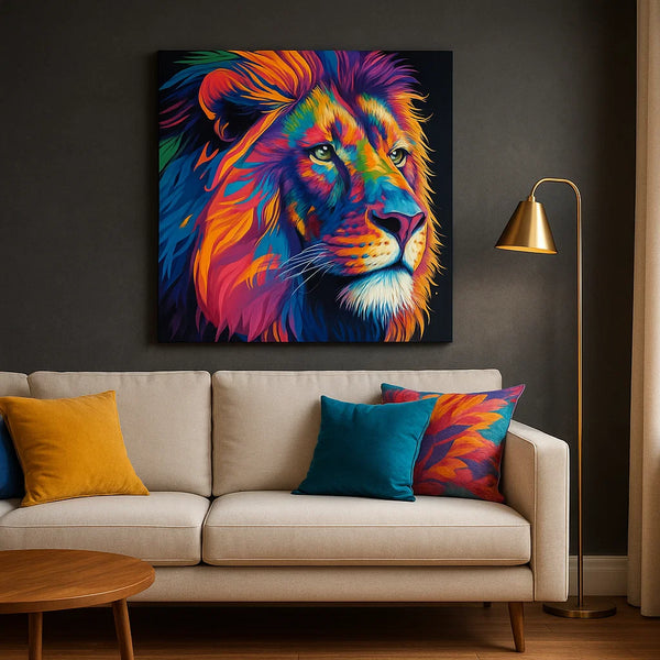 Colorful Abstract Lion Canvas Wall Art