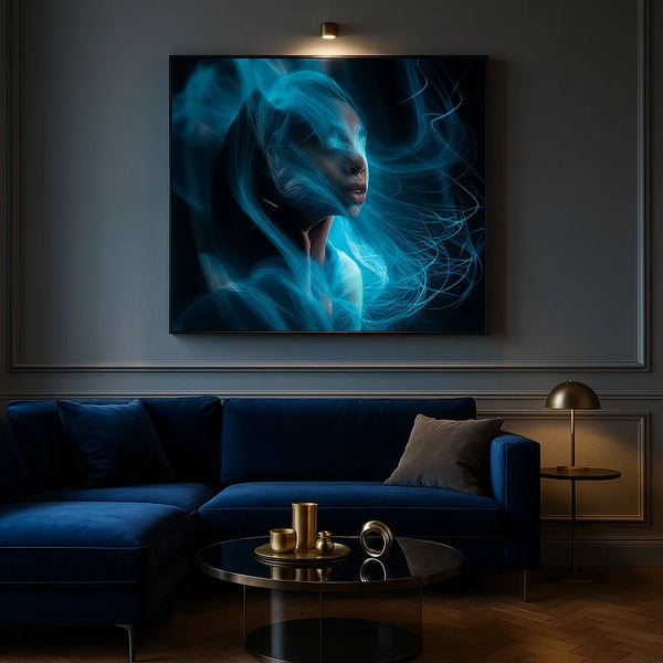 Abstract Blue Light Female Portrait Canvas