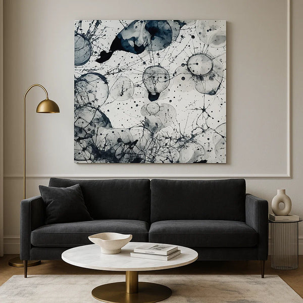 Abstract Black Ink Splash Canvas – Frameless Monochrome Art