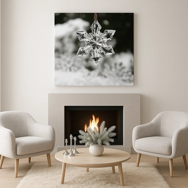 Crystal Snowflake Canvas Print – Frameless Winter Wall Art