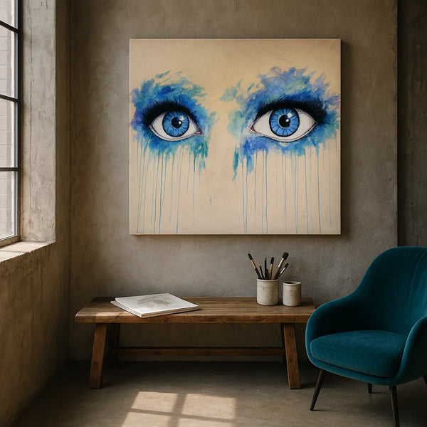 Blue Eyes Graffiti Canvas Art  Frameless Urban Expression