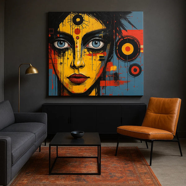 Abstract Expressionist Portrait Canvas – Frameless Urban Pop Art