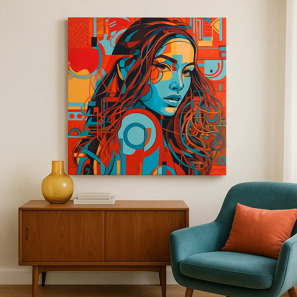 Colorful Graffiti Woman Portrait Canvas – Frameless Urban Art