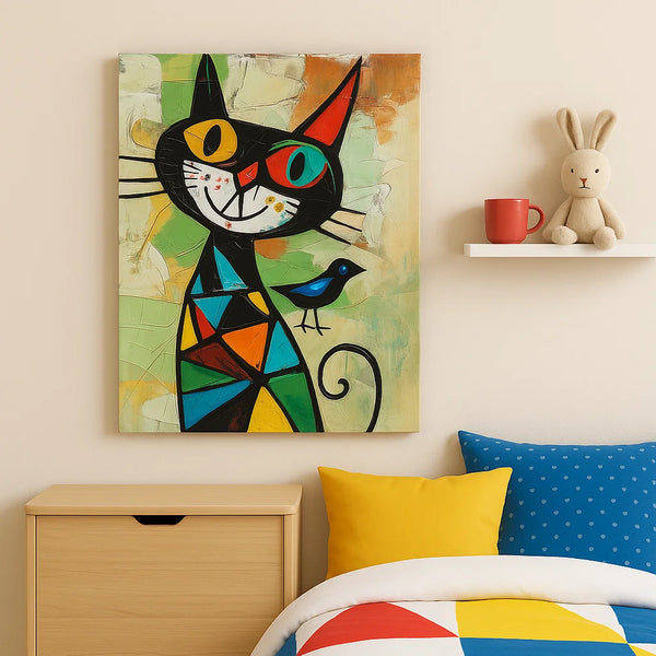 Cubist Cat Canvas – Colorful Cubism Wall Art