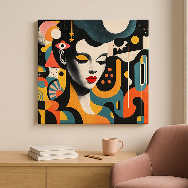 Cubist Woman Canvas – Surreal Cosmic Wall Art