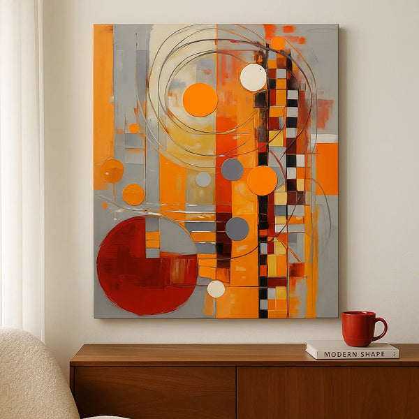 Geometric Pulse – Orange Red Abstract Canvas