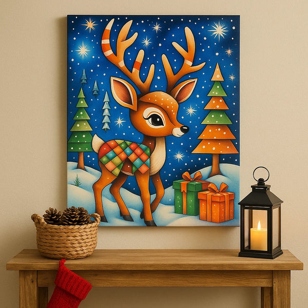 Christmas Reindeer Canvas – Frameless Holiday Wall Art for Kids